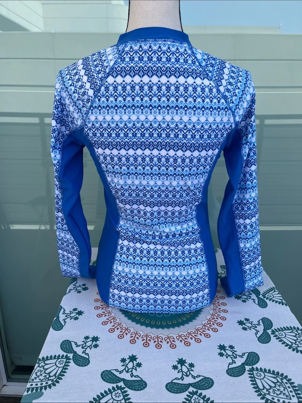 Cabana Life One Piece Swimsuit Partial Zip SPF 50+ Rashguard Small Blue White